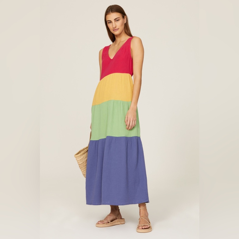 marine layer Corinne Double Cloth Maxi Dress in color block, M